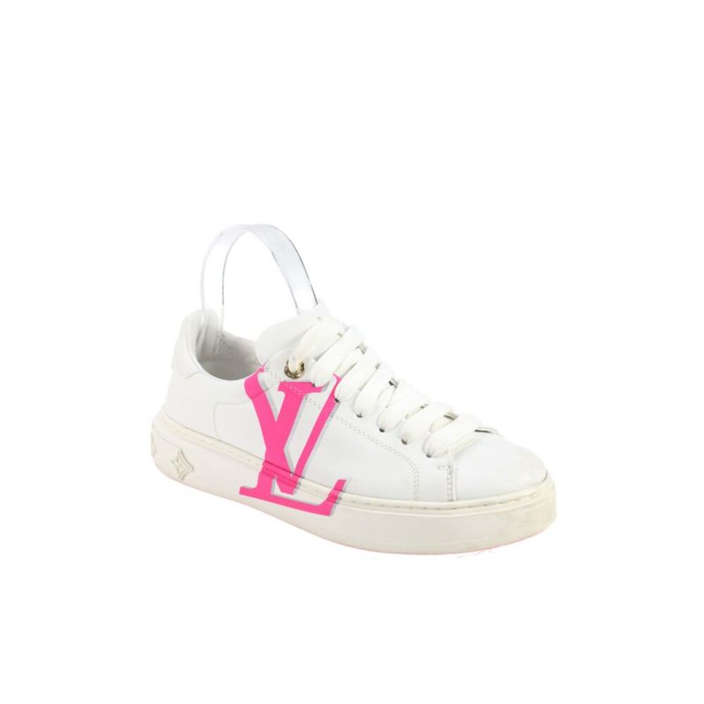 Louis Vuitton Womens Bold Pink LV Logo Time Out Sneakers Shoes White Size 8